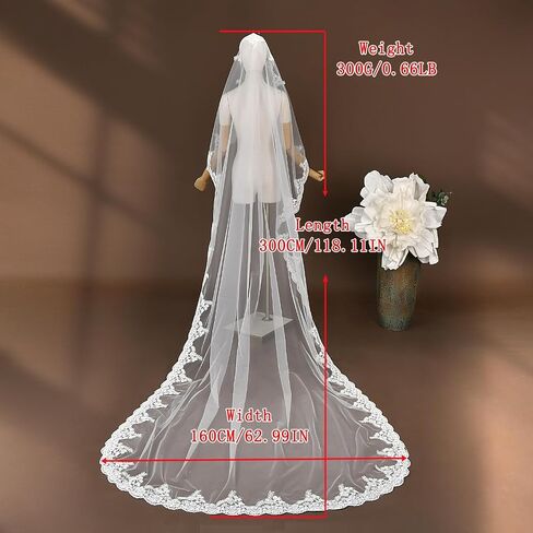 Cathedral Mantilla Lace Applique Veil Classic Bridal Veil 1-Layer Wedding Accessory Ivory in Kuwait