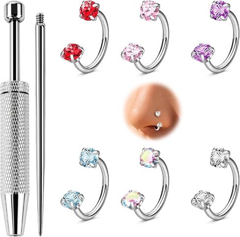 16g Horseshoe Nose Ring for Women Double Gem Horse Shoe Nose Ring Hoop Surgical Steel Cartilage Helix Tragus Earring Hoops Labret Lip Piercing Jewelry With Tool in Saudi Arabia
