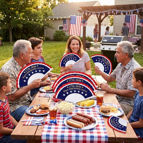 SiliFine 12pcs 250th Anniversary Patriotic Hand Fans 4th of July American Flag Folding Fabric Fans for USA Independence Day Parade 250 Years Birthday Anniversary Red White and Blue July 4 Party Favors in Kuwait