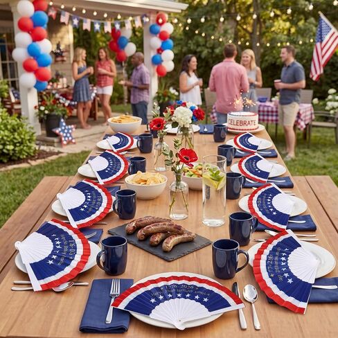 SiliFine 12pcs 250th Anniversary Patriotic Hand Fans 4th of July American Flag Folding Fabric Fans for USA Independence Day Parade 250 Years Birthday Anniversary Red White and Blue July 4 Party Favors in Kuwait