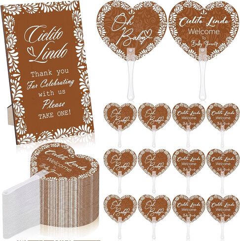 Threehoney 51 Pcs Cielito Lindo Baby Shower Fan Favors for Guests 50 Heart Shape Plastic Oh Baby Handheld Fans 1 Wooden Mexican Talavera Table Welcome Sign Party Decorations Gifts Supplies(Blue) in Kuwait