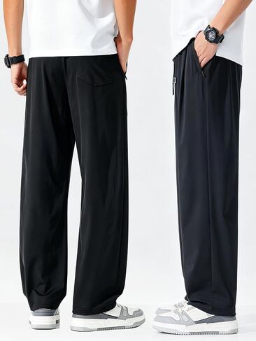 Mens Summer Sweatpants Cooling Touch Straight Leg Sweat Pants Lightweight Stretch Athletic Pants with 2 Zip Pockets in Kuwait