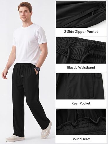 Mens Summer Sweatpants Cooling Touch Straight Leg Sweat Pants Lightweight Stretch Athletic Pants with 2 Zip Pockets in Kuwait