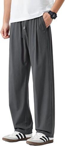Mens Summer Sweatpants Cooling Touch Straight Leg Sweat Pants Lightweight Stretch Athletic Pants with 2 Zip Pockets in Kuwait