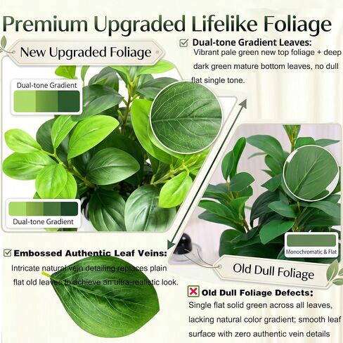 Realistic Artificial Potted Plant, Faux Indoor Greenery for Home Office Living Room Bookshelf Bathroom Decor, Low-Maintenance Space-Saving Fake Plants with Modern Decorative Vase in Saudi Arabia