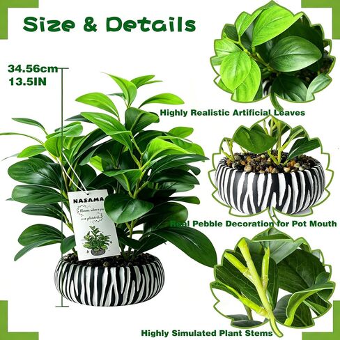 Realistic Artificial Potted Plant, Faux Indoor Greenery for Home Office Living Room Bookshelf Bathroom Decor, Low-Maintenance Space-Saving Fake Plants with Modern Decorative Vase in Saudi Arabia
