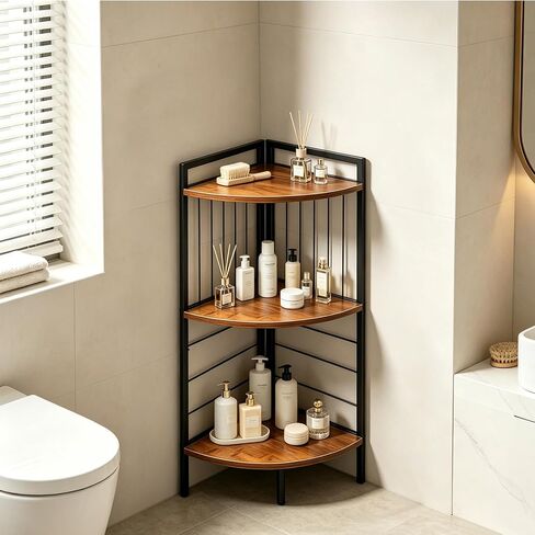 Corner Shelf Stand 27.9" H, 3 Tier Corner Display Shelving Unit with Sturdy Metal Frame Multipurpose Corner Bookshelf for Small Spaces Bathroom, Kitchen, Bedroom, Living Room in Saudi Arabia