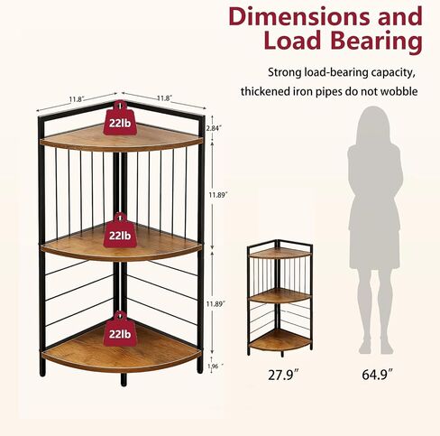 Corner Shelf Stand 27.9" H, 3 Tier Corner Display Shelving Unit with Sturdy Metal Frame Multipurpose Corner Bookshelf for Small Spaces Bathroom, Kitchen, Bedroom, Living Room in Saudi Arabia