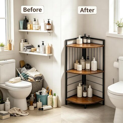 Corner Shelf Stand 27.9" H, 3 Tier Corner Display Shelving Unit with Sturdy Metal Frame Multipurpose Corner Bookshelf for Small Spaces Bathroom, Kitchen, Bedroom, Living Room in Saudi Arabia