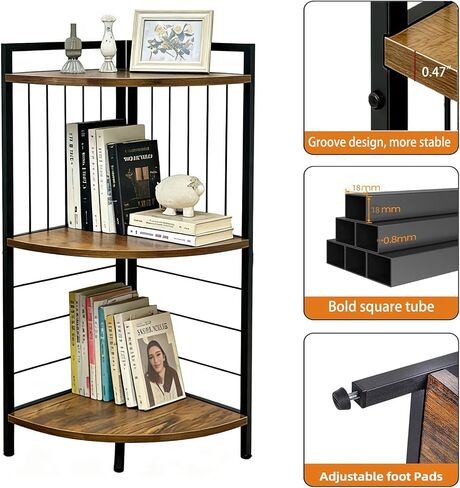Corner Shelf Stand 27.9" H, 3 Tier Corner Display Shelving Unit with Sturdy Metal Frame Multipurpose Corner Bookshelf for Small Spaces Bathroom, Kitchen, Bedroom, Living Room in Saudi Arabia