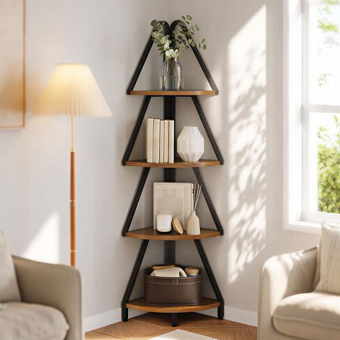 Espelism 4-Tier Corner Shelf Stand, 53.1" Tall Industrial Standing Display Shelf Storage Rack,Narrow Plant Stand,Tree Design Corner Bookshelf for Living Room, Bedroom, Office (Brown, 4-Tier) in Saudi Arabia