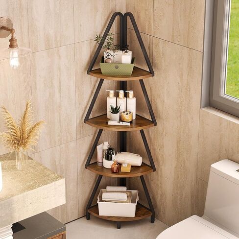 Espelism 4-Tier Corner Shelf Stand, 53.1" Tall Industrial Standing Display Shelf Storage Rack,Narrow Plant Stand,Tree Design Corner Bookshelf for Living Room, Bedroom, Office (Brown, 4-Tier) in Saudi Arabia