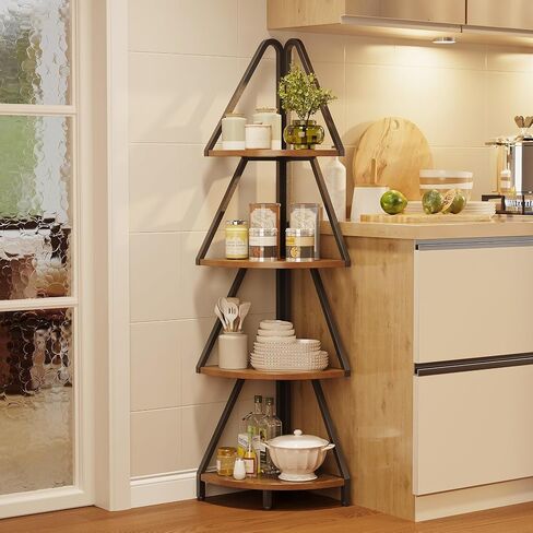 Espelism 4-Tier Corner Shelf Stand, 53.1" Tall Industrial Standing Display Shelf Storage Rack,Narrow Plant Stand,Tree Design Corner Bookshelf for Living Room, Bedroom, Office (Brown, 4-Tier) in Saudi Arabia