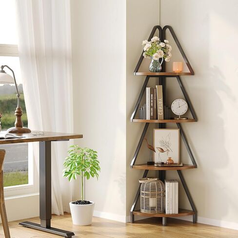 Espelism 4-Tier Corner Shelf Stand, 53.1" Tall Industrial Standing Display Shelf Storage Rack,Narrow Plant Stand,Tree Design Corner Bookshelf for Living Room, Bedroom, Office (Brown, 4-Tier) in Saudi Arabia