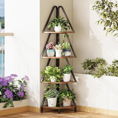 Espelism 4-Tier Corner Shelf Stand, 53.1" Tall Industrial Standing Display Shelf Storage Rack,Narrow Plant Stand,Tree Design Corner Bookshelf for Living Room, Bedroom, Office (Brown, 4-Tier) in Saudi Arabia