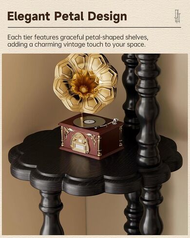 Vintage Corner Shelf 4-Tier, Solid Wood Display Shelf Mid Century, Unique Handcrafted Antique Display Rack, Freestanding Corner Bookshelf with Spindle Legs for Living Room Bedroom, Black in Kuwait