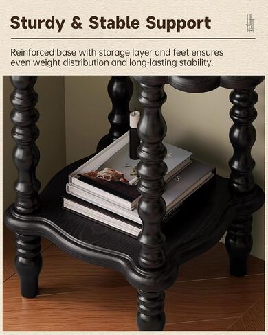 Vintage Corner Shelf 4-Tier, Solid Wood Display Shelf Mid Century, Unique Handcrafted Antique Display Rack, Freestanding Corner Bookshelf with Spindle Legs for Living Room Bedroom, Black in Kuwait