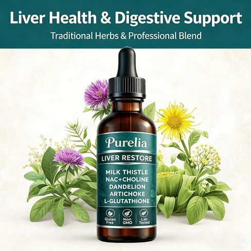 Purelia Liver Restore Drops – with Milk Thistle, Dandelion, Glutathione, Artichoke, Turmeric, & Astragalus | Non-GMO, Gluten Free in Saudi Arabia