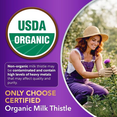USDA Organic Milk Thistle 35:1 Extract, 80% Silymarin | Milk Thistle Capsules, Silymarin Supplement, Liver Support Supplement, Liver Health, Natural Liver Detox, Non-GMO, Vegan, 120 Vegan Capsules in Saudi Arabia