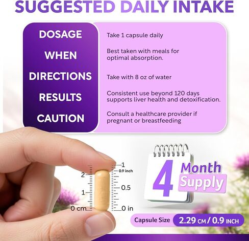 USDA Organic Milk Thistle 35:1 Extract, 80% Silymarin | Milk Thistle Capsules, Silymarin Supplement, Liver Support Supplement, Liver Health, Natural Liver Detox, Non-GMO, Vegan, 120 Vegan Capsules in Saudi Arabia