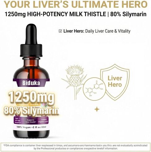 Milk Thistle Liquid Drops with 80% Silymarin, 98% High Absorption Liver Support, Vegan Gluten-Free GMO-Free, Extra Strength, 2Fl Oz in Saudi Arabia