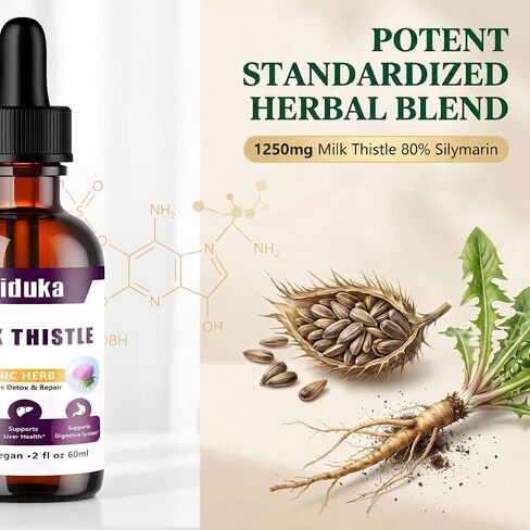 Milk Thistle Liquid Drops with 80% Silymarin, 98% High Absorption Liver Support, Vegan Gluten-Free GMO-Free, Extra Strength, 2Fl Oz in Saudi Arabia