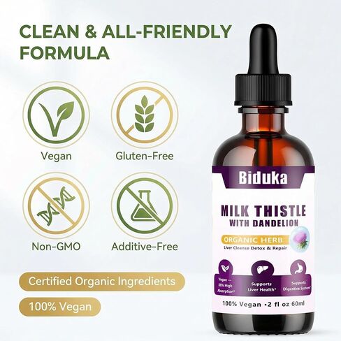 Milk Thistle Liquid Drops with 80% Silymarin, 98% High Absorption Liver Support, Vegan Gluten-Free GMO-Free, Extra Strength, 2Fl Oz in Saudi Arabia