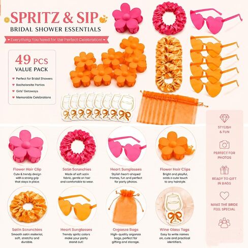 Aperol Spritz Bridal Shower Bachelorette Party Favors Decorations Bridesmaid Proposal Heart Sunglasses, Satin Scrunchies, Hair Clips Gifts for Bridal Shower, Wedding Favors for Women and Girls in Kuwait