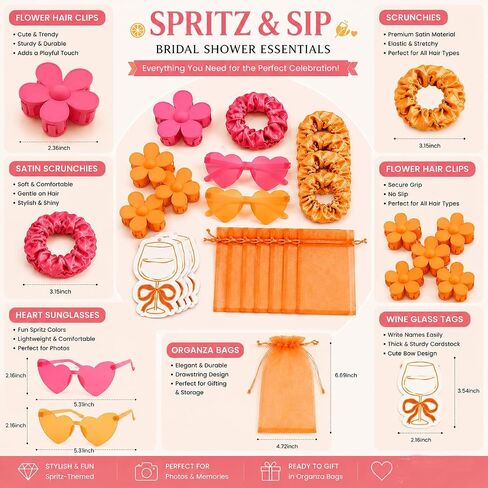 Aperol Spritz Bridal Shower Bachelorette Party Favors Decorations Bridesmaid Proposal Heart Sunglasses, Satin Scrunchies, Hair Clips Gifts for Bridal Shower, Wedding Favors for Women and Girls in Kuwait