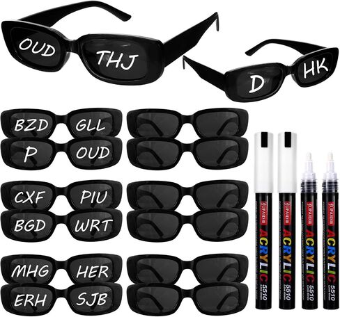 12 Pcs Wedding Sunglasses Black Glasses Bulk with 5 Marker Pens, Customizable Retro Rectangle Frames Party Favors for Bachelorette Birthday Bridal Shower Wedding Party Guests Men Women in Saudi Arabia