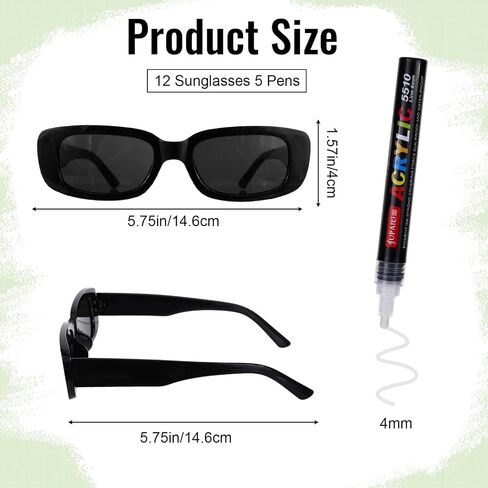 12 Pcs Wedding Sunglasses Black Glasses Bulk with 5 Marker Pens, Customizable Retro Rectangle Frames Party Favors for Bachelorette Birthday Bridal Shower Wedding Party Guests Men Women in Saudi Arabia