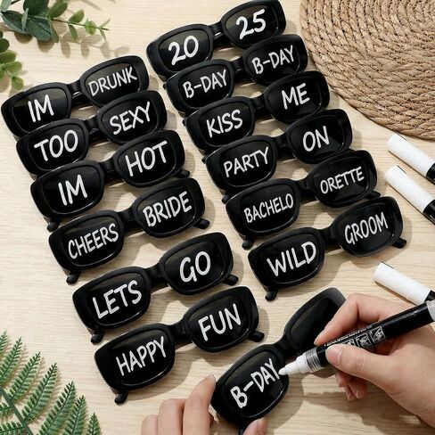 12 Pcs Wedding Sunglasses Black Glasses Bulk with 5 Marker Pens, Customizable Retro Rectangle Frames Party Favors for Bachelorette Birthday Bridal Shower Wedding Party Guests Men Women in Saudi Arabia