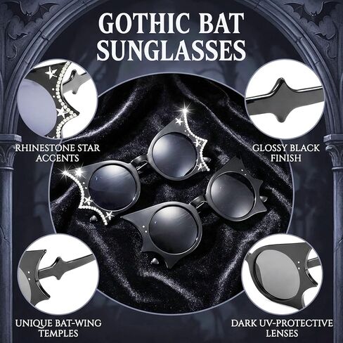 2PCS Bat Sunglasses, Gothic Sunglasses for Halloween Parties and Cosplay Events, Stylish Eyewear for Themed Celebrations and Social Media Photography, PC Material in Saudi Arabia