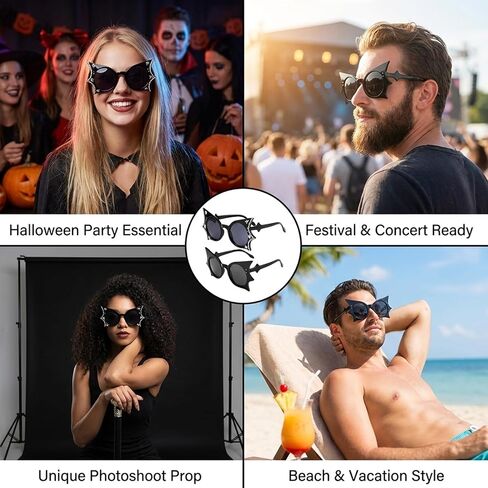 2PCS Bat Sunglasses, Gothic Sunglasses for Halloween Parties and Cosplay Events, Stylish Eyewear for Themed Celebrations and Social Media Photography, PC Material in Saudi Arabia
