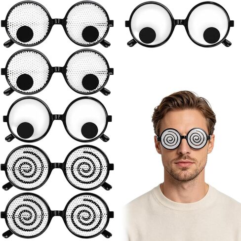 6PCS Eye Glasses, Funny Eye Design, Halloween Costume Accessories for Parties and Events, Includes Two White Eyeballs, Two Dizzy Eyes, and Two Big Funny Eyes in Saudi Arabia
