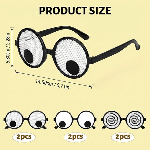 6PCS Eye Glasses, Funny Eye Design, Halloween Costume Accessories for Parties and Events, Includes Two White Eyeballs, Two Dizzy Eyes, and Two Big Funny Eyes in Saudi Arabia