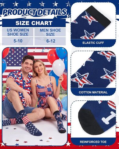 12 Sets Patriotic Cupcake Socks for Women Men Red White Blue Patriotic Socks USA Stars Striped Accessories for 250th Anniversary Independence Day 4th of July Party Favor in Kuwait