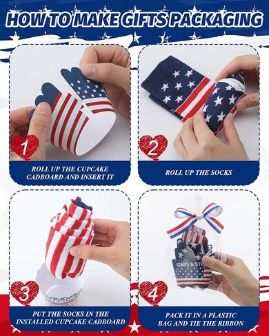 12 Sets Patriotic Cupcake Socks for Women Men Red White Blue Patriotic Socks USA Stars Striped Accessories for 250th Anniversary Independence Day 4th of July Party Favor in Kuwait