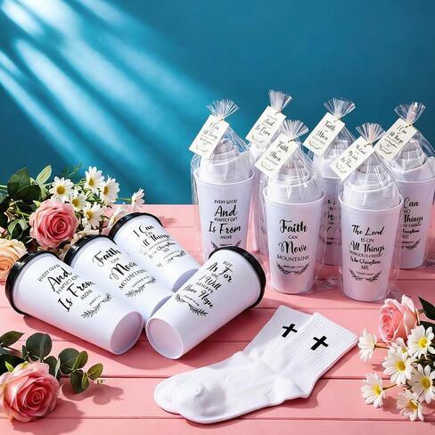 36 Pcs / 12 Set Father's Day Christian Church Gifts Bulk for Men Father Faith Cross Socks and Bible Verse Cups Dad Religious Gifts Sripture Church Party Favors for Adult Husband Dad in Kuwait