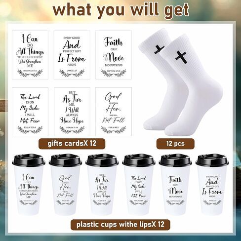 36 Pcs / 12 Set Father's Day Christian Church Gifts Bulk for Men Father Faith Cross Socks and Bible Verse Cups Dad Religious Gifts Sripture Church Party Favors for Adult Husband Dad in Kuwait