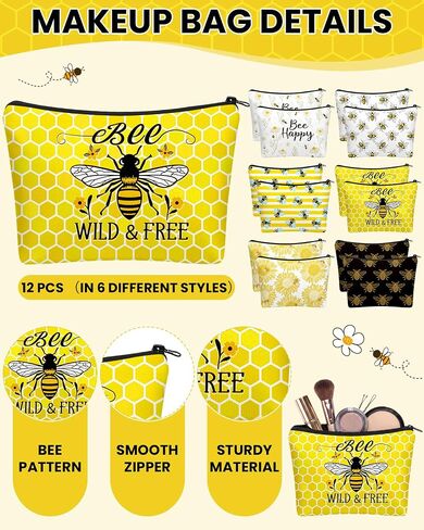48 Pcs Funny Bee Gifts Set Bulk for Women Novelty Bees Makeup Bag Ankle Socks Inspirational Keychain Gift Cards Bee Day Basket Stuffers for Mom Daughters Sister Friend Wife in Kuwait
