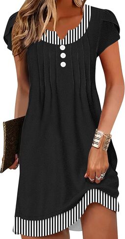 ETCYY Women's Summer Beach Dress Cover Ups Swimwear Short Sleeve Casual Dresses Vneck Button Fashion 2026 Vacation Sundress in Kuwait