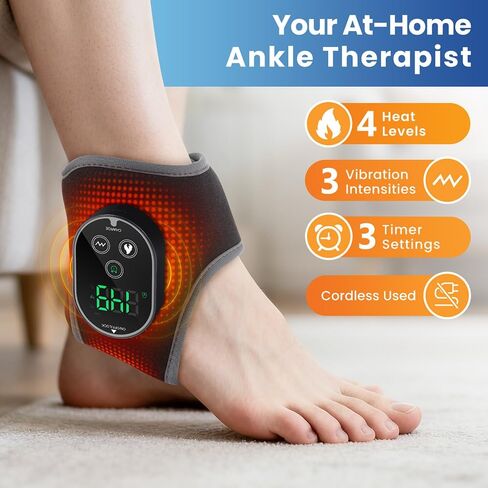 Cordless Ankle Heating Pad for Pain Relief, Heated Ankle Massager, Foot Massager for Neuropathy, Ankle Heating Pad, Foot Heating Pad, Heated Foot Massager, 3000mAh Battery, Single One, Black in Kuwait