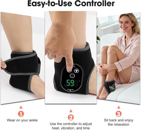 Cordless Ankle Heating Pad for Pain Relief, Heated Ankle Massager, Foot Massager for Neuropathy, Ankle Heating Pad, Foot Heating Pad, Heated Foot Massager, 3000mAh Battery, Single One, Black in Kuwait