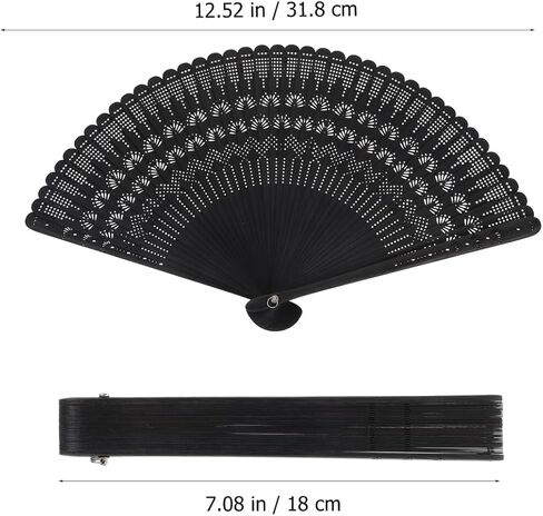 SEWACC Silk Folding Fan Hand Held Wood Hand Fan Chinese Japanese Vintage with Tassels for Women Ladies Home Decoration Black in Kuwait