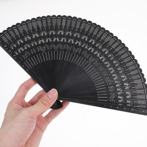 SEWACC Silk Folding Fan Hand Held Wood Hand Fan Chinese Japanese Vintage with Tassels for Women Ladies Home Decoration Black in Kuwait