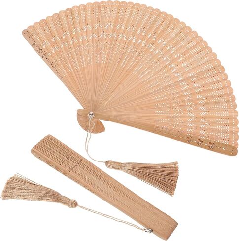 Beavorty Handheld Bamboo Folding Fan, Bamboo Wooden Hand Fans, Hand Fans for Women Foldable with Tassel for Party Festival Wedding (brown) in Kuwait