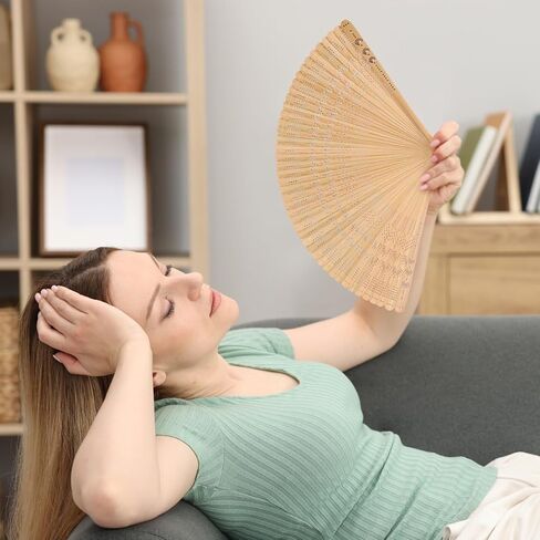 Beavorty Handheld Bamboo Folding Fan, Bamboo Wooden Hand Fans, Hand Fans for Women Foldable with Tassel for Party Festival Wedding (brown) in Kuwait