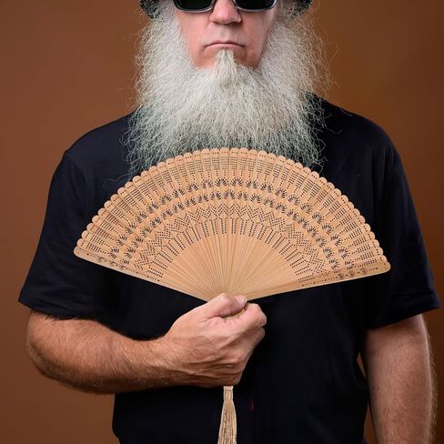 Beavorty Handheld Bamboo Folding Fan, Bamboo Wooden Hand Fans, Hand Fans for Women Foldable with Tassel for Party Festival Wedding (brown) in Kuwait