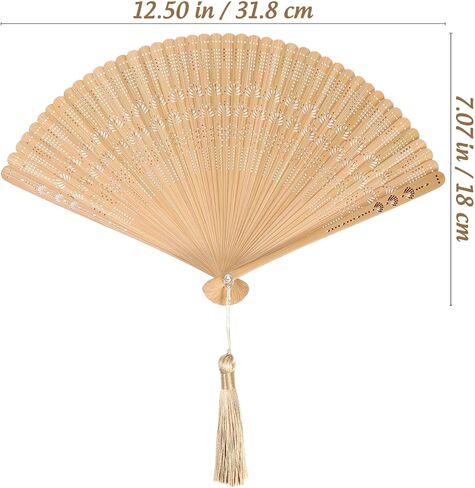 Beavorty Handheld Bamboo Folding Fan, Bamboo Wooden Hand Fans, Hand Fans for Women Foldable with Tassel for Party Festival Wedding (brown) in Kuwait